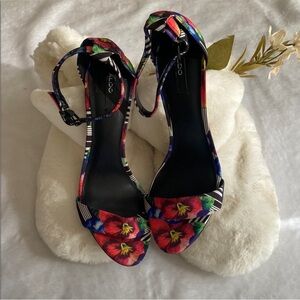 ALDO Women's Floral Heels - Red and Blue. Size 6.5